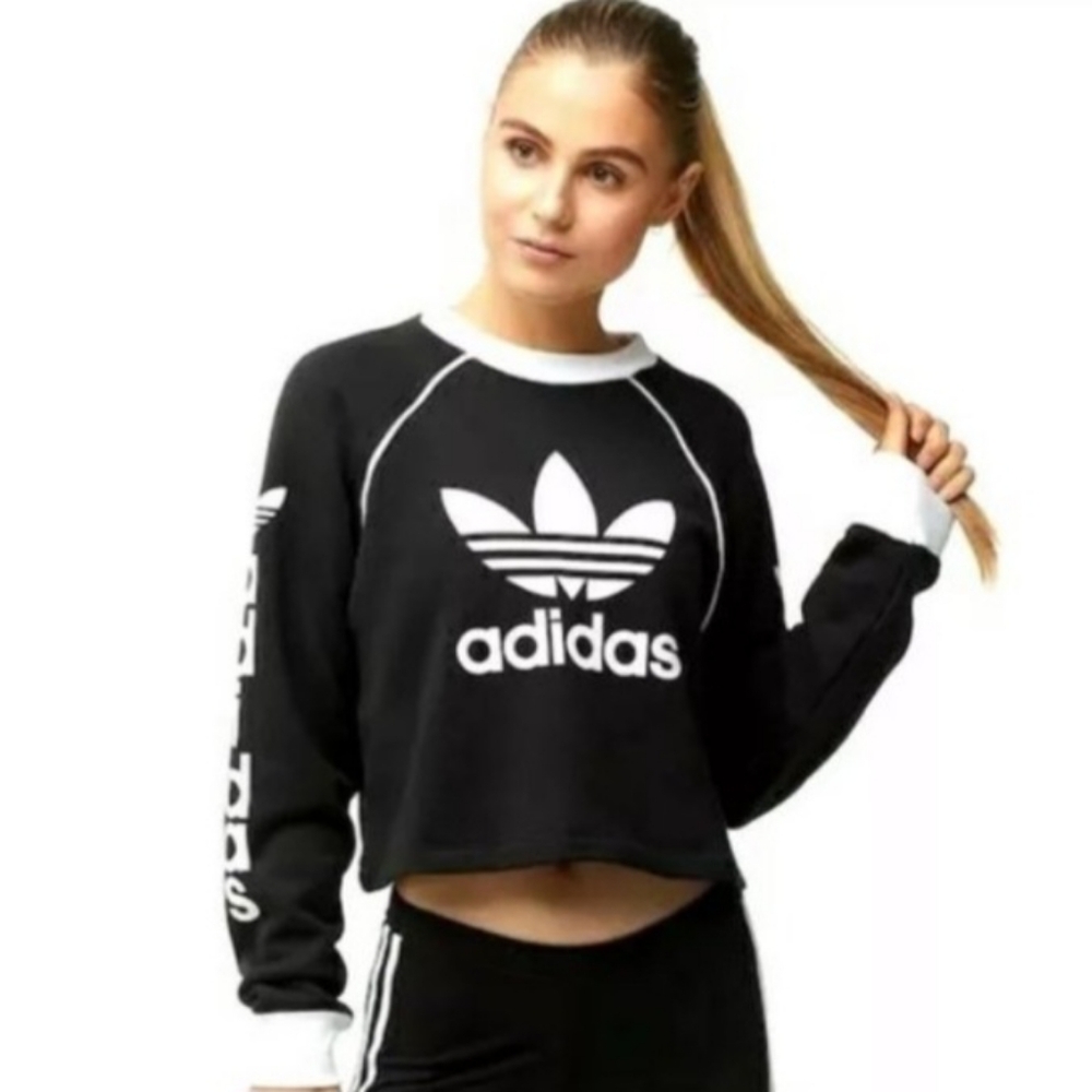 Adidas Originals Logo Long Sleeve Cropped Women's Medium Sweater Active Top